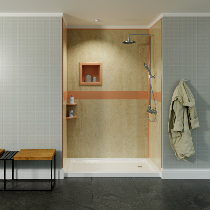 Three Panel Shower Wall, 96" H x 48" W x 48" D