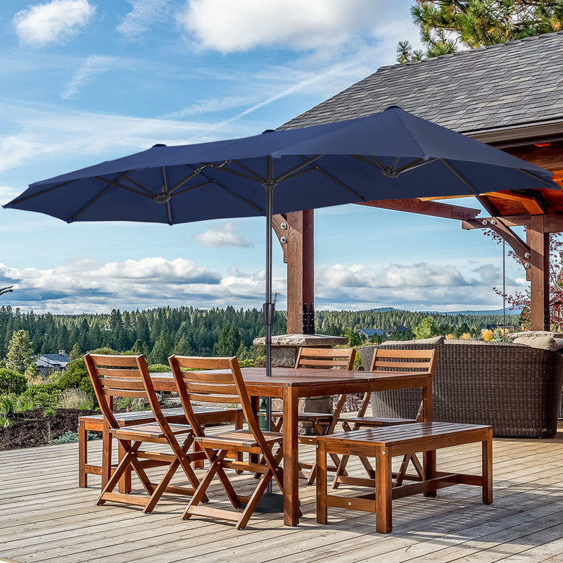 13 ft wood patio umbrella Yescom 13ft Classic Red Coastal Solid Beech Market Pulley Sided Patio Umbrella PURPLE LEAF 13 ft. Octagon