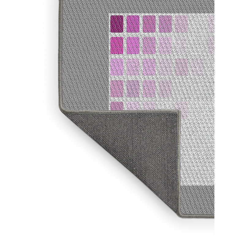 Tissé à la machine à motif géométrique en laine et polyester gris/rose/blanc Tapis décoratif, Rectangle 5 pi x 7 pi
