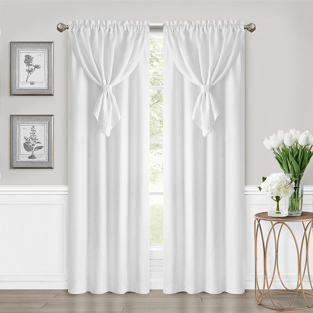 Bisrat Semi Sheer Curtain Single Panel, White, 42" W x 84" L