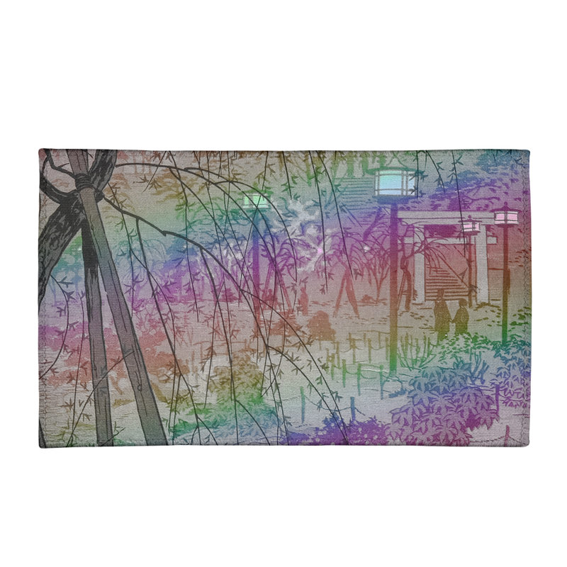 Tapis violet / vert / rouge Misty Evening at Shinobazu Pond, Rectangle 3 pi x 5 pi