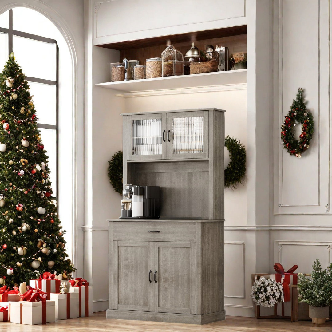 71” Kitchen Pantry Cabinet With Microwave Stand