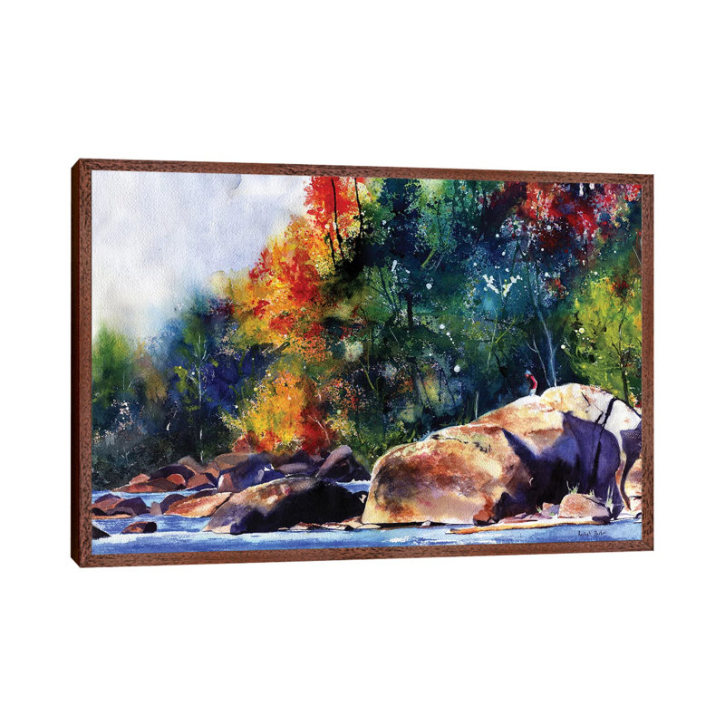 Saluda River Rocks 1 Piece Painting on Canvas, 66.04 cm H x 45.72 cm W, Classic Brown Wood Framed