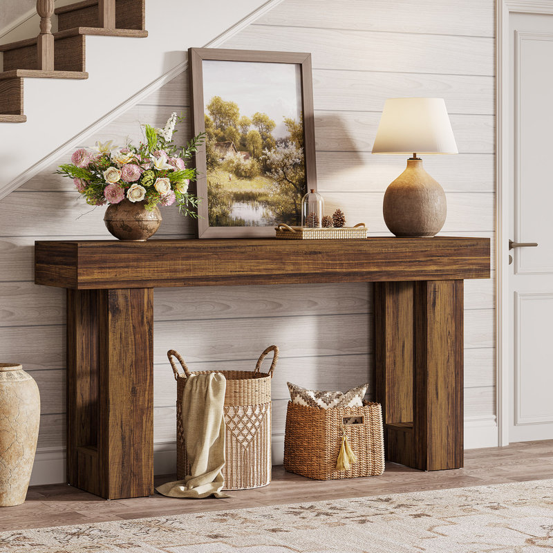 63" Farmhouse Console Table, Natural Wooden Sofa Table Rectangular Accent Console For Entryway, Hallway & Living Room (rustic Brown)