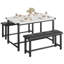 Ensemble de table de salle à manger 3 pièces avec table en bois, 2 bancs rembourrés, ensemble de table de cuisine à structure métallique peu encombrante-1353523029-1353523025