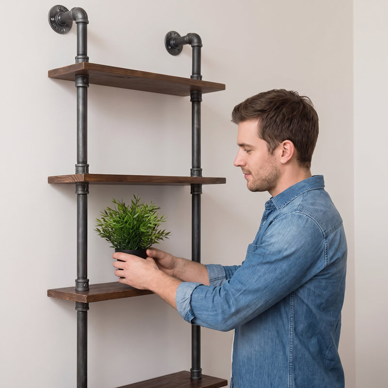 Gunas 6 Piece Pine Industrial Pipe Shelves, 78.74" H x 23.62" W x 9.84" D