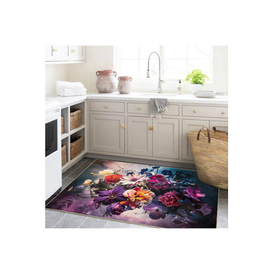 Tapis mauve à motif floral multicolore à motif floral