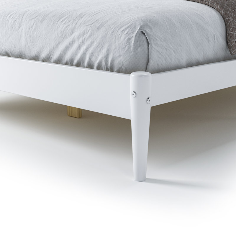 Lit simple en bois massif Lasher, Blanc, Double