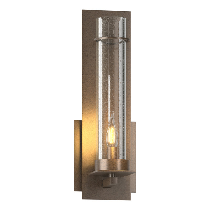 New Town 1 - Light Dimmable Armed Sconce, Bronze, Seeded Clear Glass, 12.6" H x 4.25" W x 3.7" D