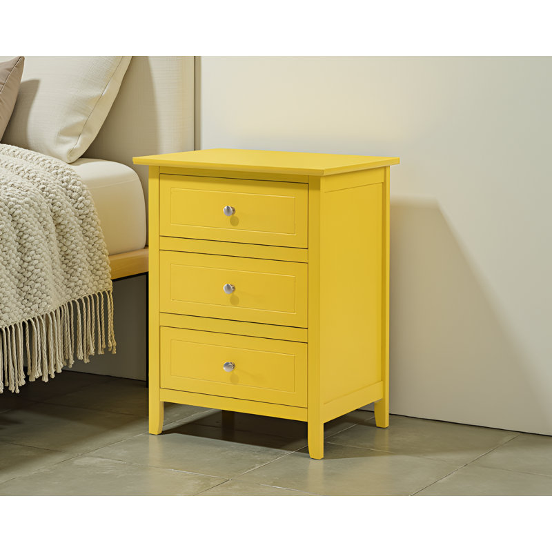 Table de chevet 3 tiroirs jaune Lurne, Jaune