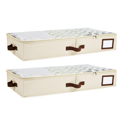 Ensemble de 2 bacs de rangement sous le lit avec couvercle en PVC transparent, organisateur de style plat en tissu Oxford 600D avec fente pour carte et poignées renforcées, 75 x 42 x 13 cm pour les vêtements, la literie, le placard et la chambre à cou