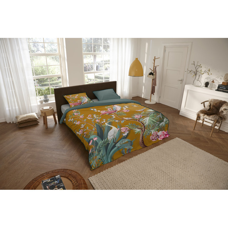 Descanso Duvet Cover Sarenza Petrol, 135 x  200 cm - 1 Pillowcase (80 x 80 cm), Ochre