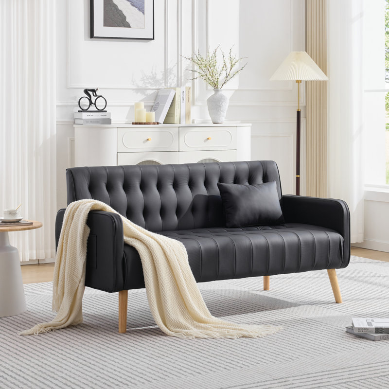 Chloe-Nicole 57.48'' Faux Leather Loveseat, Black
