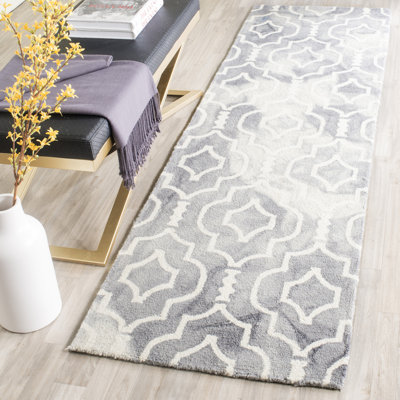 Tapis gris / ivoire en laine touffeté à la main à motif géométrique Berman