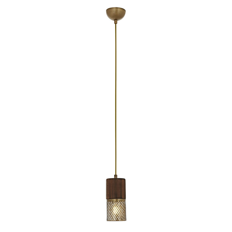 Lustre vintage scandinave de 39,4 po de hauteur et 3,5 po de diamètre | Corps en métal avec capuchon en bois, douille E27, 40 W maximum | Conception moderne et moderne, finition brune élégante, parfaite pour la salle à manger et les espaces de vie