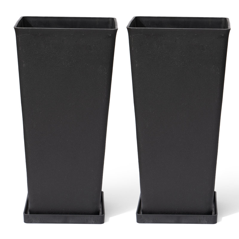 Grandes jardinières rectangulaires à arrosage automatique Amimma (ensemble de 2), Noir, H 26 po x l 13 po x P 13 po