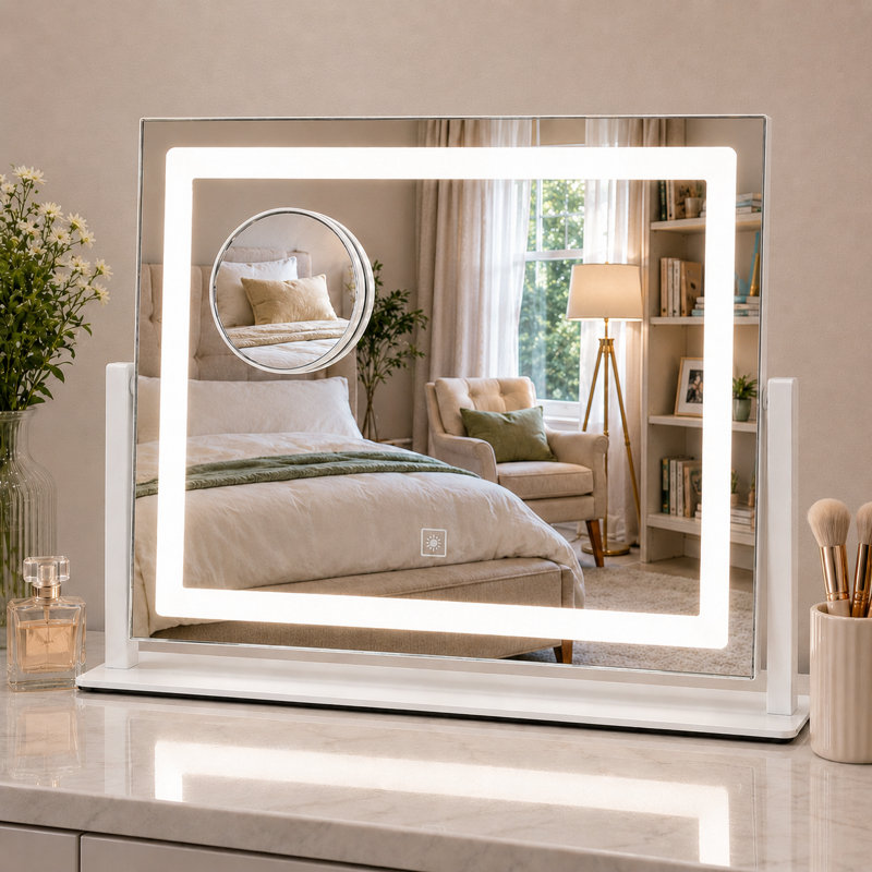 Miroir rectangulaire à DEL, commande tactile, lumières à intensité variable