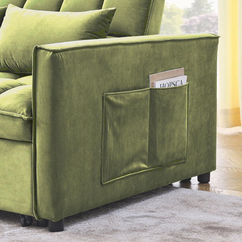 Convertible  Sleeper Sofa with Adjustable Backrest, Green
