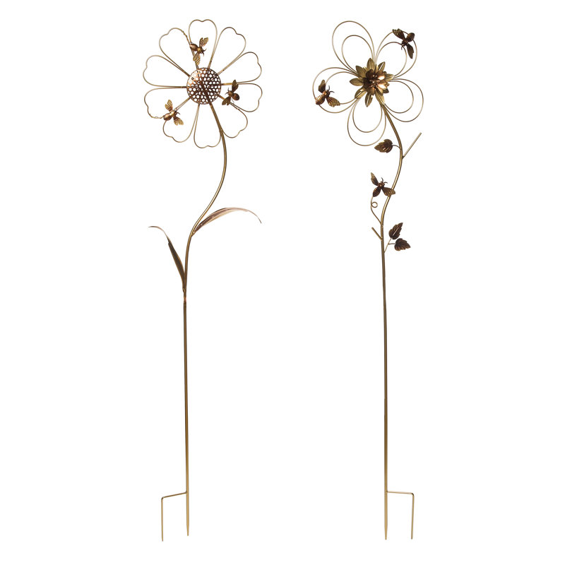  Ensemble de 2 abeilles printanières en métal et fleurs 57,5 po