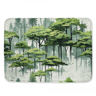 Lush Green Forest Illustration Bath Mat