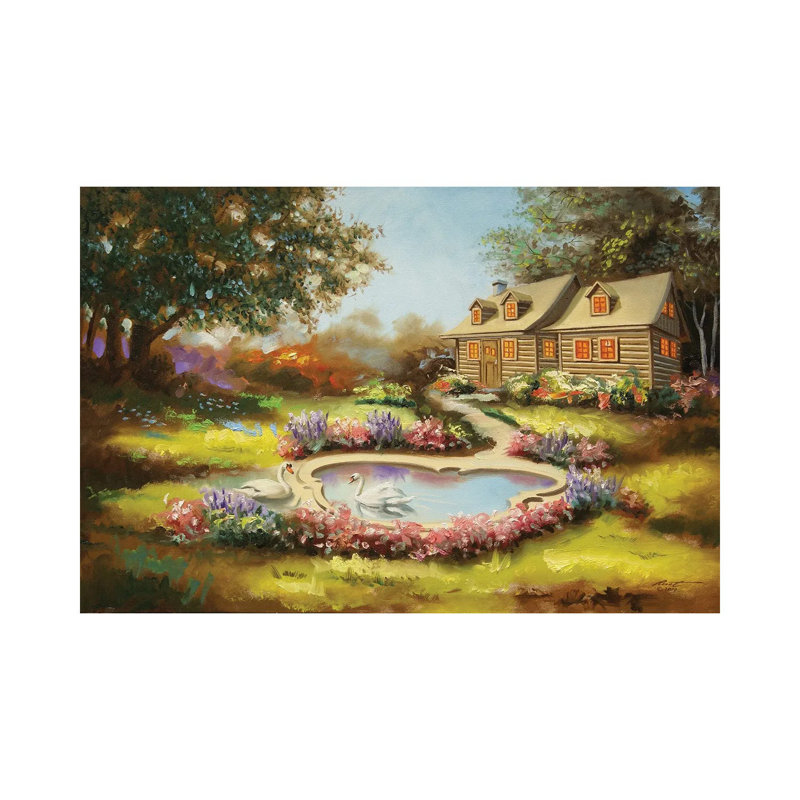 Two Swans And Cabin In Spring by D. "Rusty" Rust - No Frame Gallery-Wrapped Canvas Giclée on Canvas, 20.32cm H x 30.48cm W