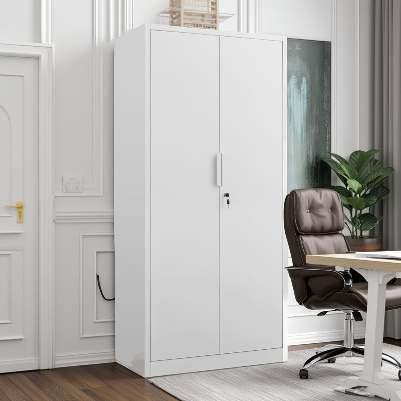 72-inch 2-door File Cabinet With Lock, 4 Adjustable Shelves, Heavy-duty Steel Construction, White