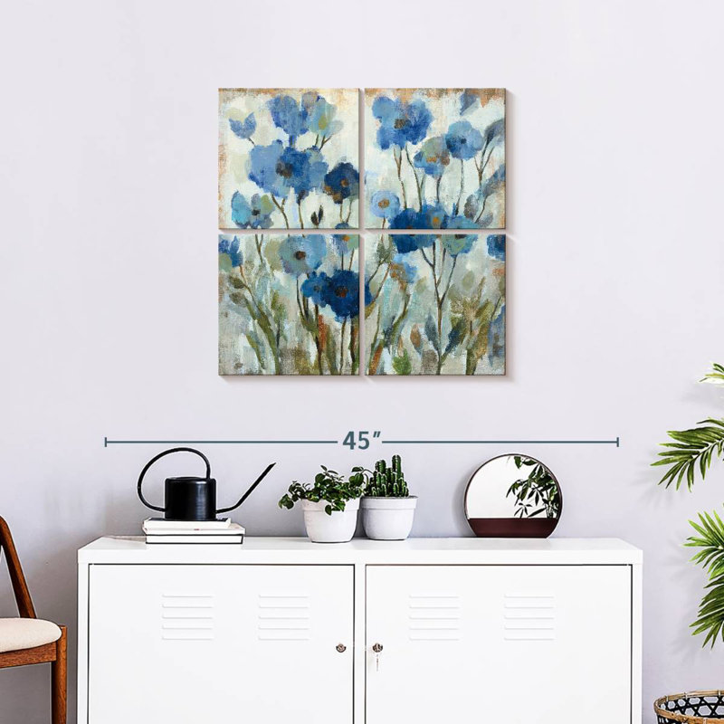 Floral abstrait en bleu III, H 26 po x l 26 po