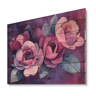 Purple Twilight Glow Of Watercolor Roses - Roses Wood Wall Art - On Natural Pine Wood