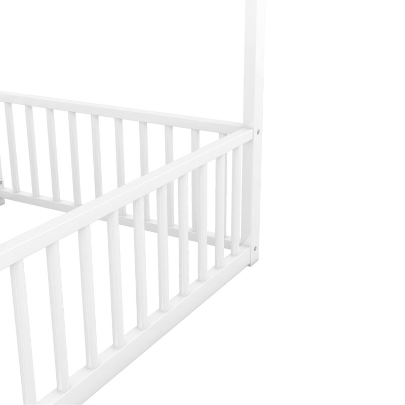 Lits simples en métal blanc, lits partagés 2 en 1 avec garde-corps protégés, lit plateforme de construction stable