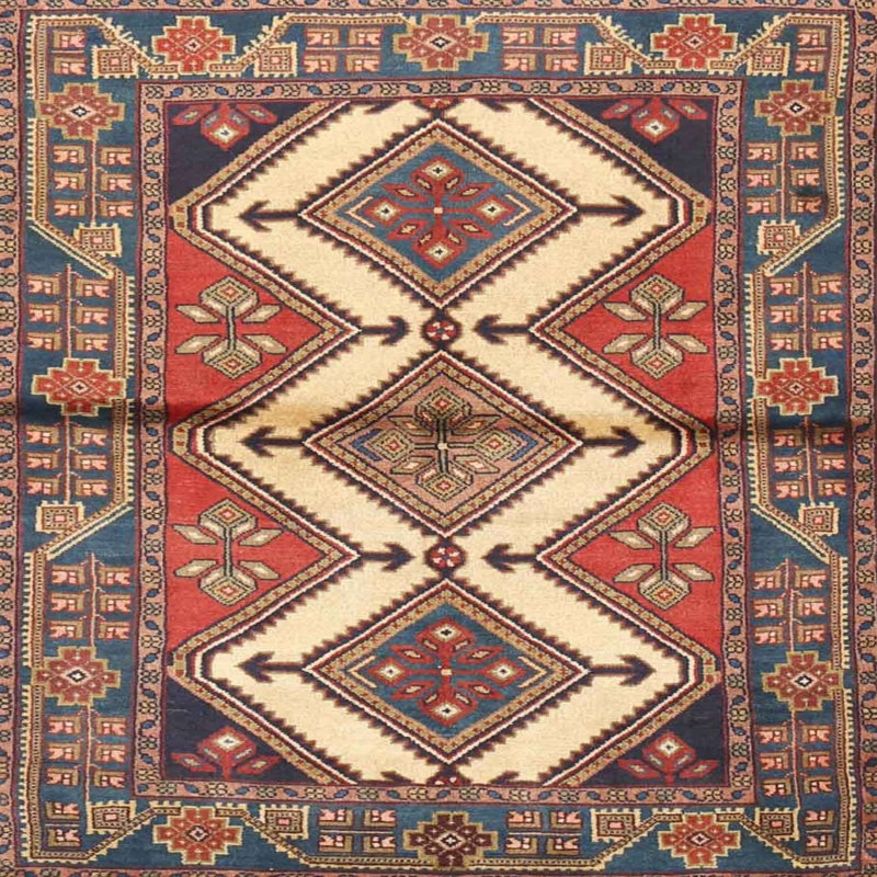 Tapis traditionnel rouge / noir, Rond 5 pi