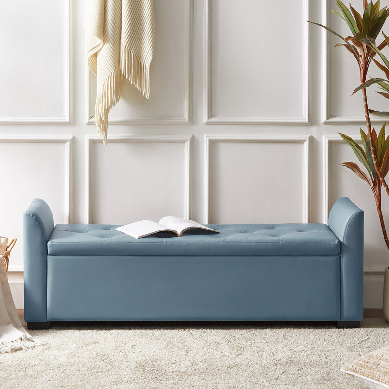 Banc de rangement capitonné avec accoudoirs évasés Stilla, Bleu