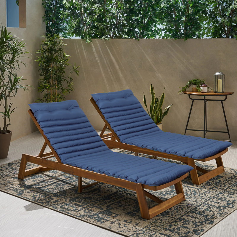 2Pcs Set Outdoor 72.83'' × 23.62'' Chaise Lounge Cushions, Navy Blue