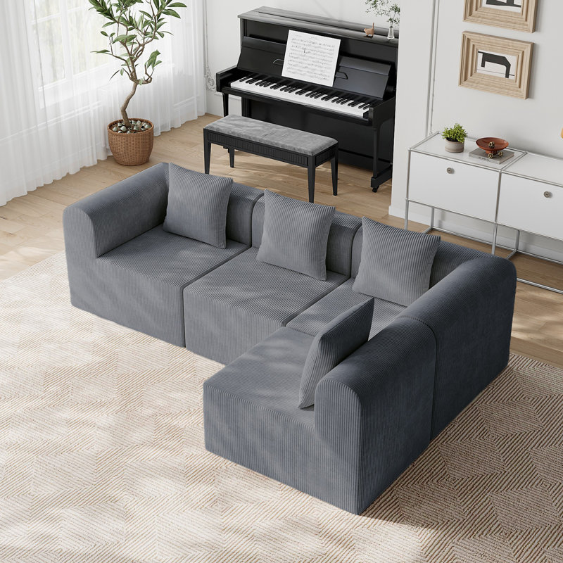 Canapé modulaire rembourré 4 pièces Celiot, Gris