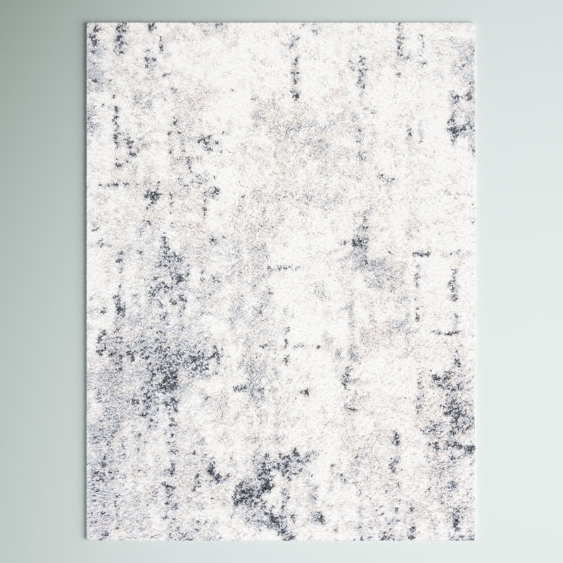 Tapis gris / ivoire à motif abstrait Mena, Rectangle 5 pi 5 po x 7 pi 7 po