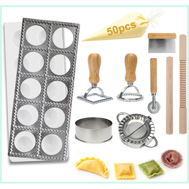 10 Piece Ravioli Cutter Set with Press Molds, Pasta Tools & Rolling Pin