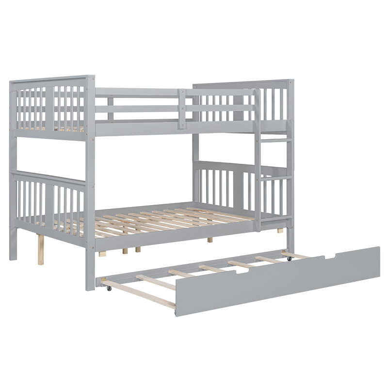 Lit double superposé au-dessus d'un lit double avec lit gigogne simple et échelle - gris