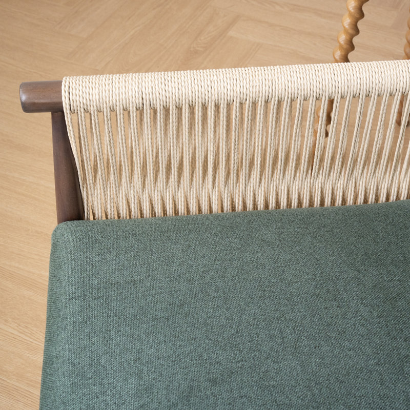 Fauteuil d'appoint moderne rembourré avec tissage en corde de papier, tissu de lin vert, Green 