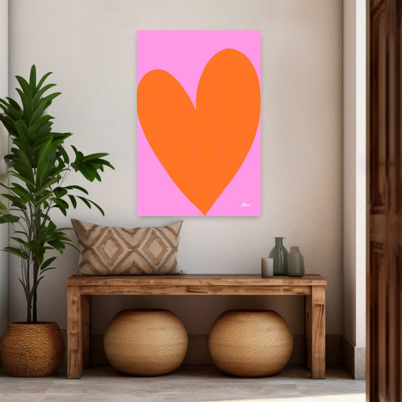 «Orange Heart», abstrait, impression audacieuse et colorée, 48" H x 32" W