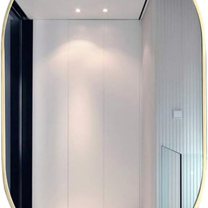 Miroir ovale en métal, Doré, 33 po x 20 po