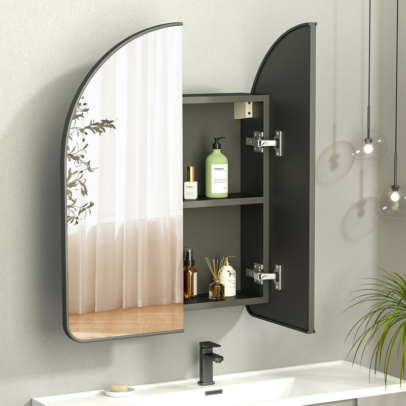 Garold 23.8'' W 27.6'' H Frameless Medicine Cabinet Mirror 2 Fixed, Matte Black