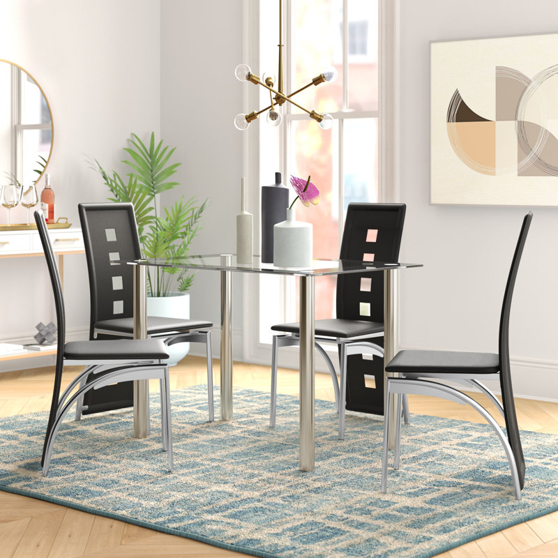Vasken 4 - Person Glass Top Four Leg Dining Set