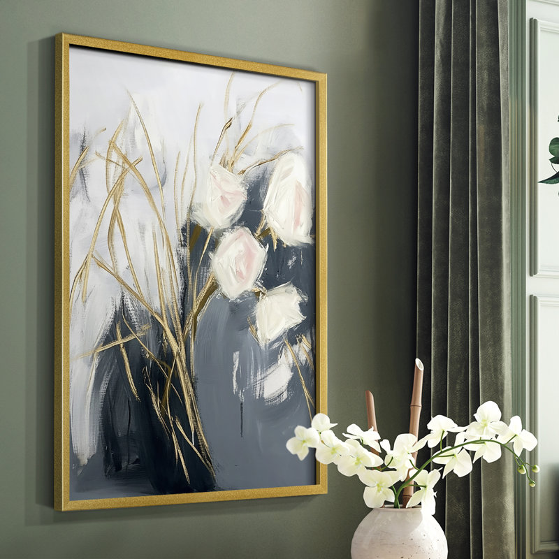 Série FLORAL DCL XXVII - Impression encadrée de qualité supérieure - Prêt à être accroché - Aucun clou requis, Or