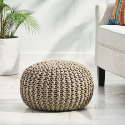 Pouf rond 50 x 50 cm en coton tricoté brun - Confectionné avec soin, confortable pour la chambre d'enfant et fonctionnel dans le salon, 50 cm de profondeur, 50 cm de largeur, 35 cm de hauteur. Un pouf élégant et pratique pour la chambre de bébé.