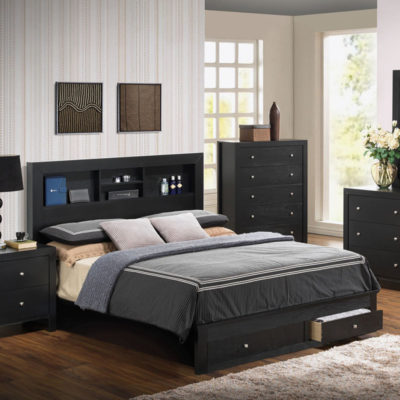 Lit transitionnel noir avec rangement, Grand
