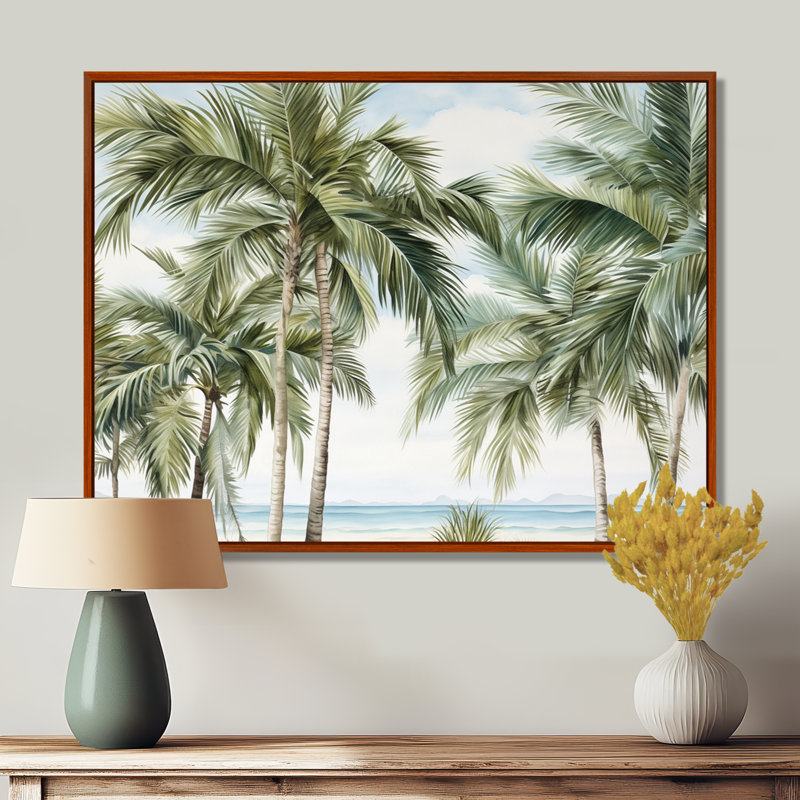Palmiers sur la plage I - Art mural palmiers et palmiers, H 34 po x l 44 po x P 1,5 po, Cadre flottant brun