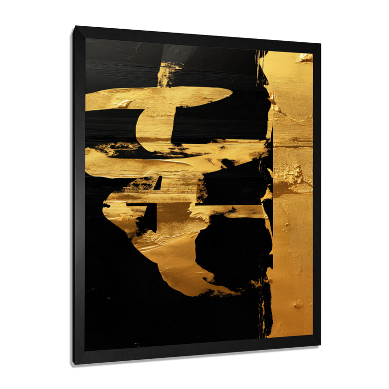 «Gold», art japonais doré, H 32 po x l 16 po x P 1 po, Cadre simple noir