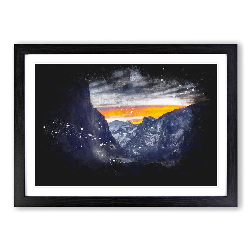 Sunset over Yosemite - Picture Frame Graphic Art Print, 62cm H x 87cm W x 2cm D, Black Framed