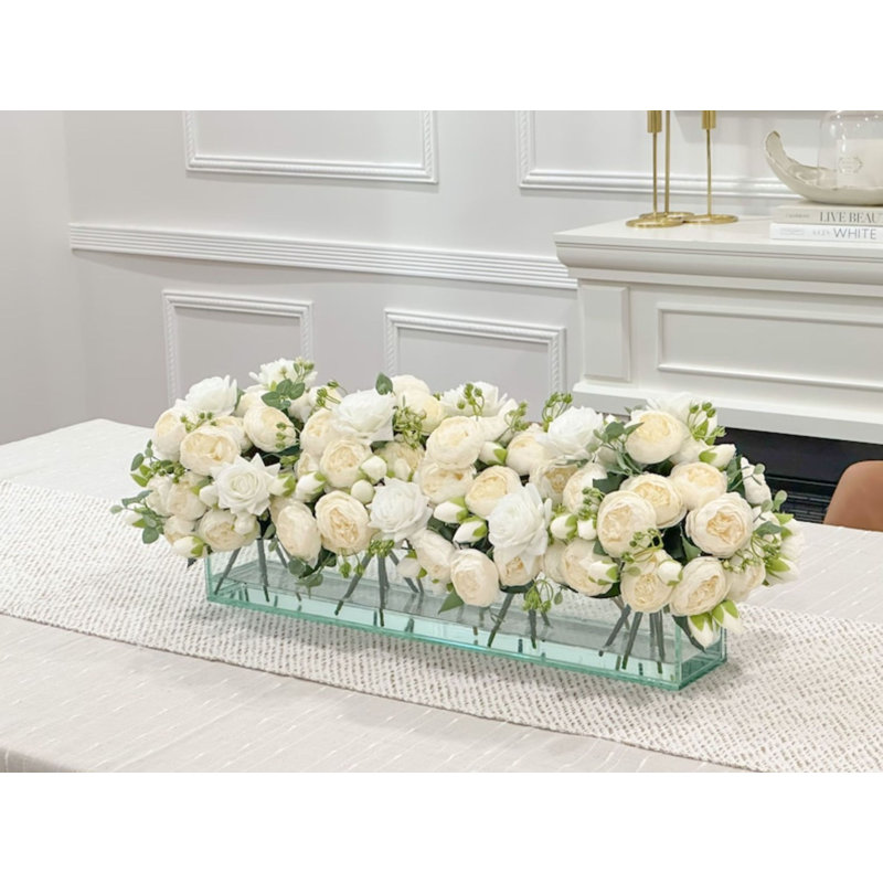 Roses Arrangement in Vase, 12, White