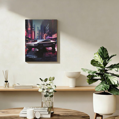 Futuristic Silver Electric Truck Wall Art Prints Premium Canvas Modern Decor for Bedroom, Office, Garage， Canvas Solid Wood Frame Support,16" X 24"