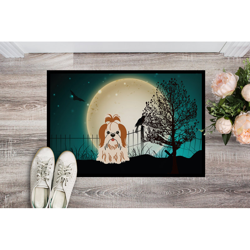 Tapis d'extérieur effrayant Shih Tzu Carror Halloween, Rouge / Blanc, Rectangle 2 pi x 3 pi